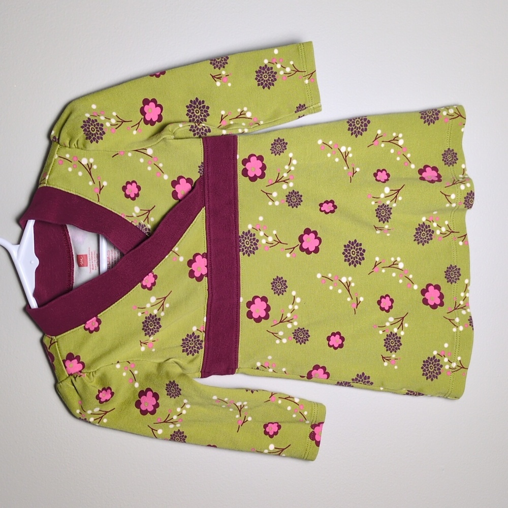 Tea Collection Green Floral Long Sleeve Cotton Dress Wrap Front Size 18-24 Month